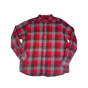 Columbia Men's Flannel Plaid‎ Button Down Shirt Red Gray Size XL